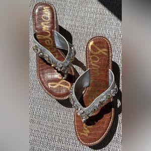 Sam Edelman "Randi" Women's Cork Wedge Rhinestone Sandals Thongs Shoes sz 8